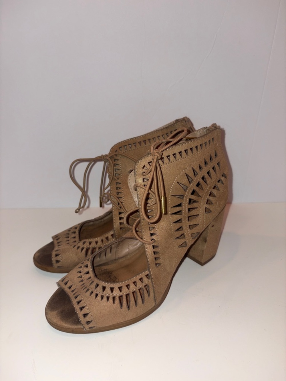 Women's Taupe Cutout Lace-Up Block Heel Sandals